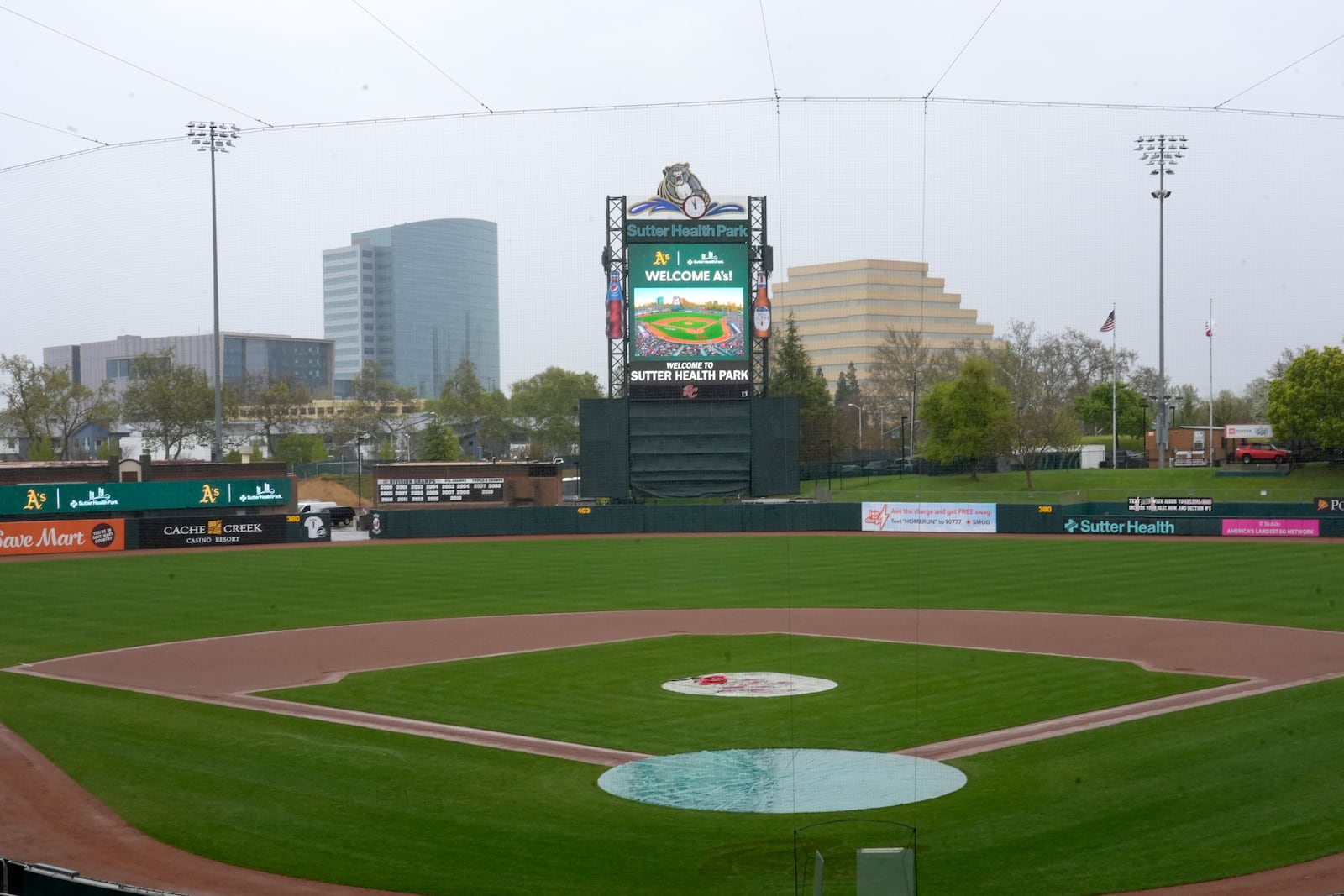 FILE - Sutter Health Park, home of the Triple A team Sacramento River Cats, is shown in West Sacramento, Calif., April 4, 2024. (AP Photo/Rich Pedroncelli, File)