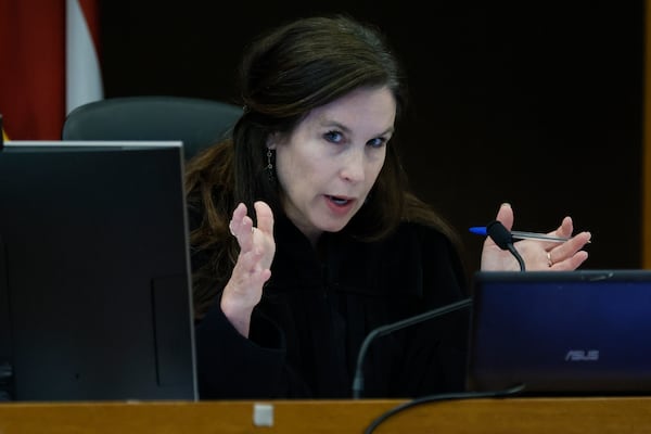 Judge Paige Reese Whitaker asks a question as she hears arguments for several motions in the YSL trial on Tuesday, July 30, 2024. Judge Whitaker inherited the case less than two weeks ago after Chief Judge Ural Glanville was removed from the case.
(Miguel Martinez / AJC)