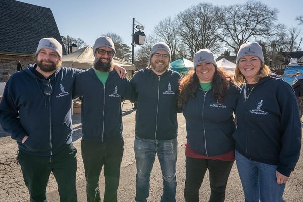 The Avondale Estates Farmers Market crew is (from left) Lawson Wright, Doug Rolph, Barry Adair, Katy Workman and Jenn Joyner