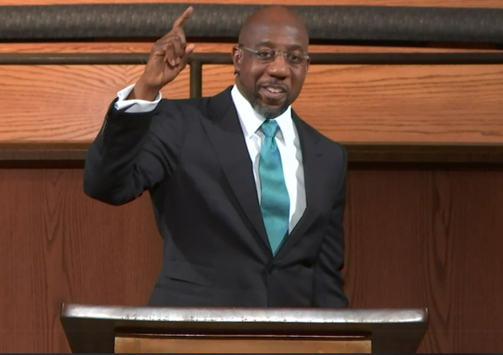 The Rev. Raphael Warnock delivered his first Sunday sermon at Ebenezer Baptist Church on Jan. 10, 2021, since winning the runoff election for the U.S. Senate days earlier. (Photo from Ebenezer Baptist's pubic livestream)