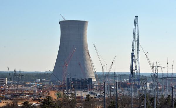 One of the two new cooling towers under construction at Plant Vogtle. (AJC 2015 File Photo)