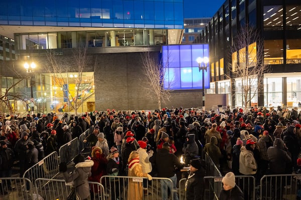 Donald Trump supporters wait to enter the inaugural parade ceremonies inside Capital One Arena in Washington, D.C. on Monday, January 20, 2025, the day of Trump’s inauguration. The inaugural events were moved indoors due to cold weather. (Arvin Temkar / AJC)