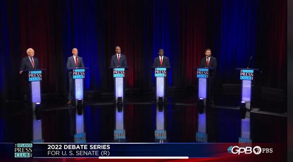 Herschel Walker, not shown, skipped debates with his opponents in the Republican primary, and so far, he has yet to reach an agreement on a faceoff with Democratic U.S. Sen. Raphael Warnock. That has raised concerns among senior GOP officials worried a refusal could hurt Walker's chances with swing voters in a race that could determine control of the U.S. Senate.