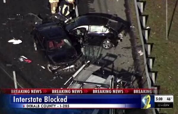 One person is in critical condition and two others were also injured after a seven-vehicle wreck on I-285 in DeKalb County. (Photo: Channel 2 Action News)