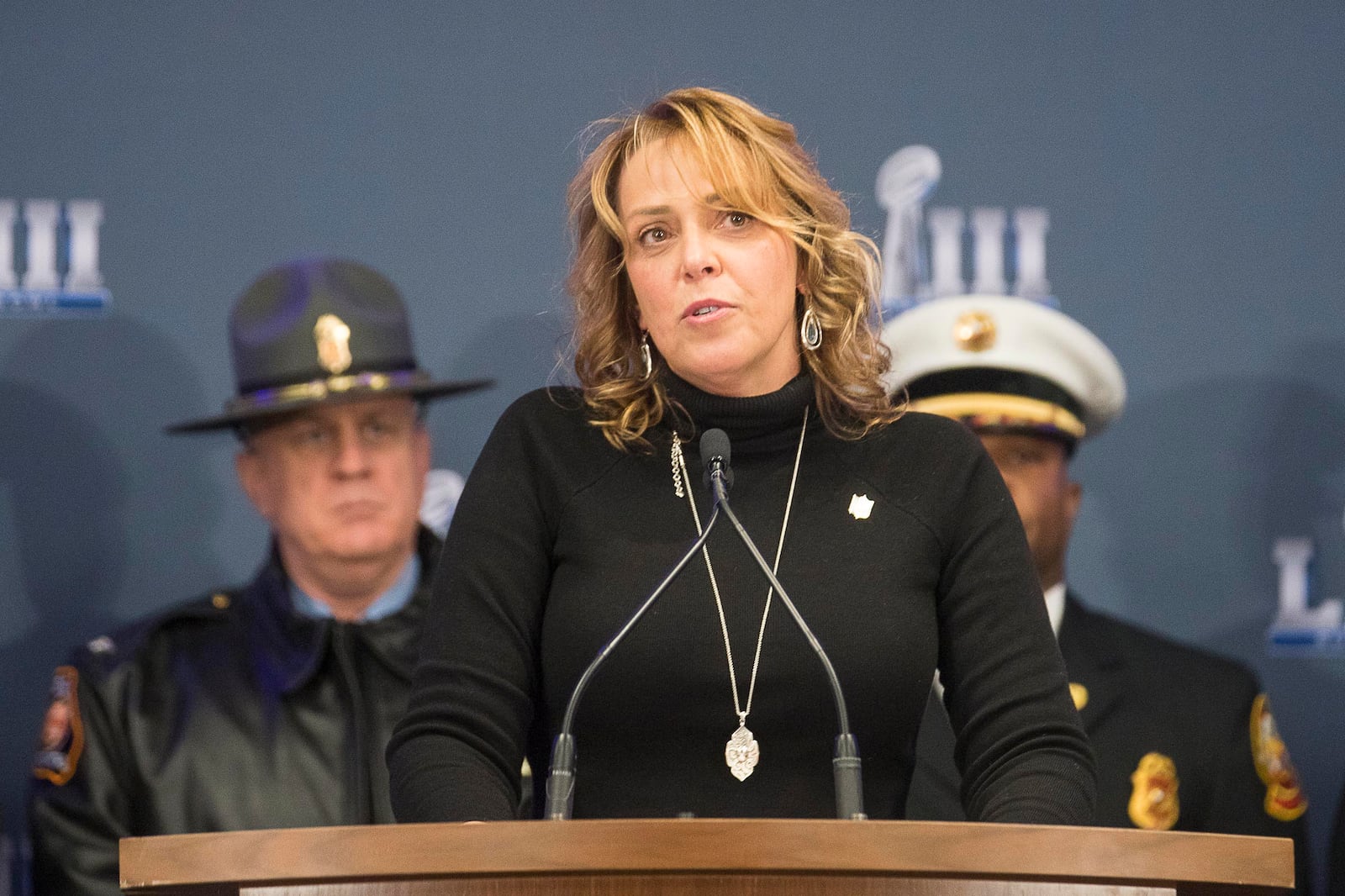 Cathy Lanier, NFL Chief Security Officer, speaks during the overview of public safety press conference for Super Bowl 53 at the Georgia World Congress Center in Atlanta on Wednesday.