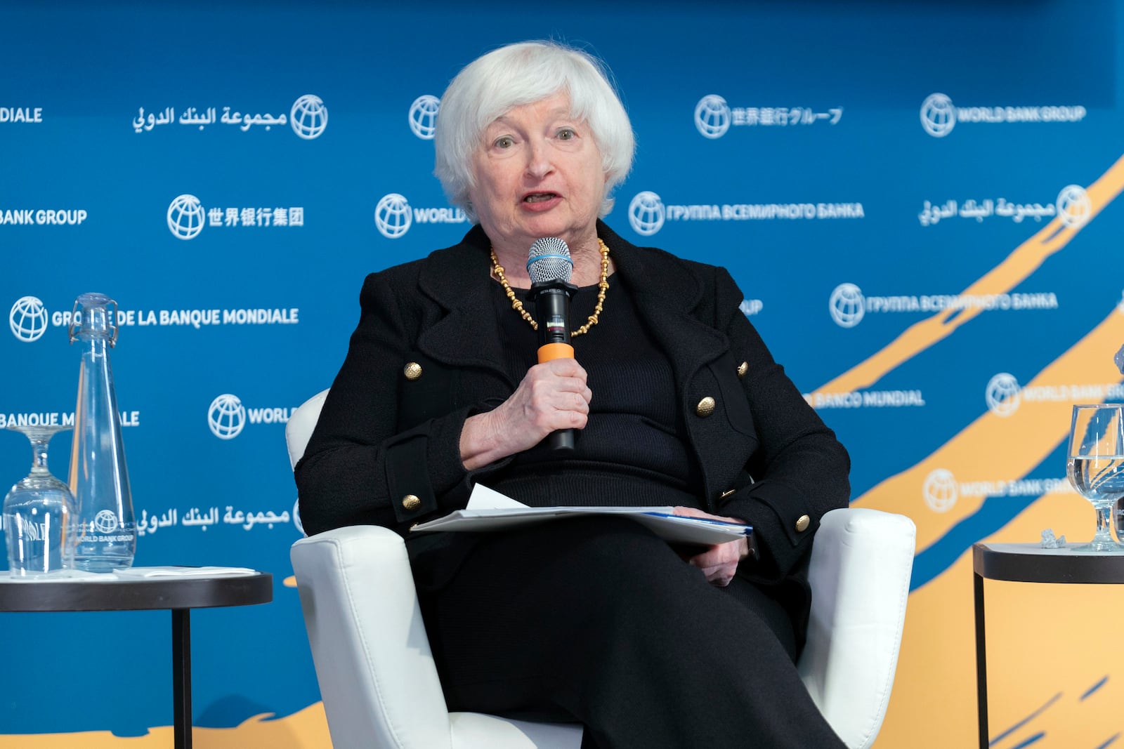 Secretary of the Treasury Janet Yellen speaks during a forum at the World Bank/IMF Annual Meetings at the International Monetary Fund (IMF) headquarters in Washington, Tuesday, Oct. 22, 2024. (AP Photo/Jose Luis Magana)