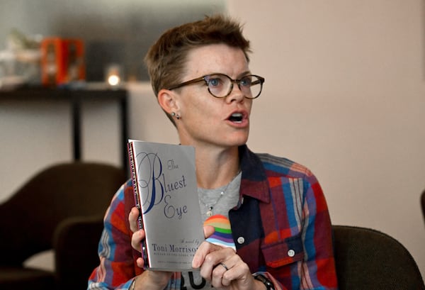 Candace Rowell is the organizer of the Virginia-Highland Church's banned book club. This month, group members read "The Bluest Eye" by Toni Morrison for its meeting on Thursday, Sept. 19, 2024, in Atlanta.  (Hyosub Shin/AJC)