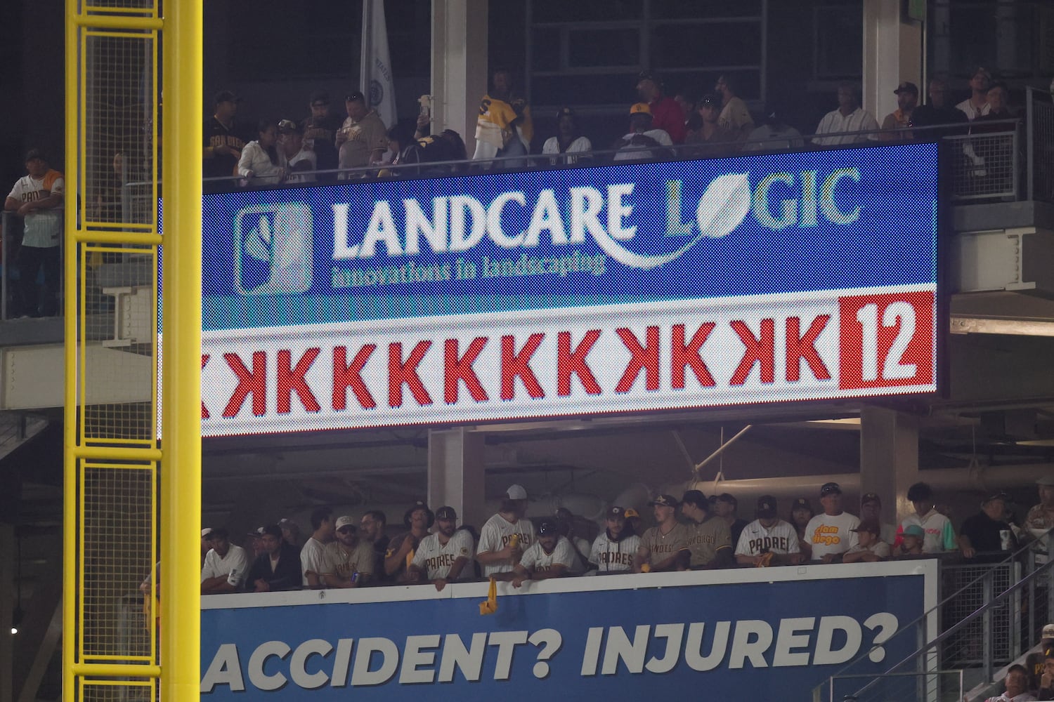 San Diego Padres pitcher Michael King (34) is recognized after 12 strikeouts through the seventh inning of National League Division Series Wild Card Game One at Petco Park in San Diego on Tuesday, Oct. 1, 2024.   (Jason Getz / Jason.Getz@ajc.com)