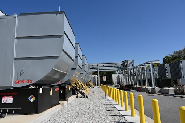 August 31, 2022 Atlanta - Photo shows gigantic generators during a tour of the inside QTS’s Atlanta Data Center Campus in Atlanta on Wednesday, August 31, 2022. QTS Mega Data Center campus, featuring its own on-site Georgia Power substations and direct fiber access to a wide variety of carrier alternatives. (Hyosub Shin / Hyosub.Shin@ajc.com)