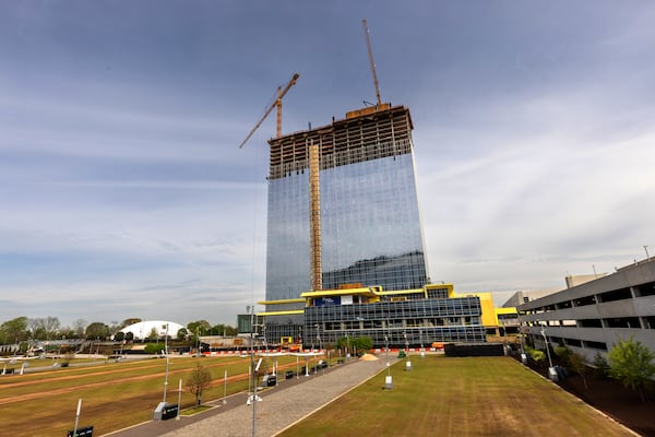 The 976-room Signia by Hilton Atlanta hotel near The Home Depot Backyard is still under construction Tuesday, Mar. 28, 2023.    (Steve Schaefer/steve.schaefer@ajc.com)