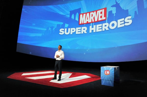 FILE - Disney Interactive President Jimmy Pitaro speaks at Disney Infinity 2.0 launch at Pacific Theatres Cinerama Dome on Wednesday, April 30, 2014 in the Hollywood section of Los Angeles. (Photo by Katy Winn/Invision/AP, File)