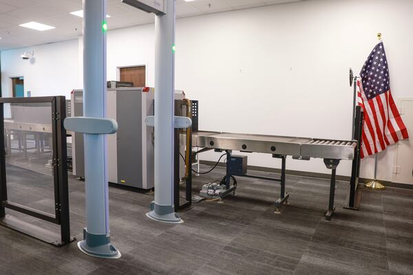 Views of the TSA line inside of PS ATL at Hartsfield-Jackson Airport shown on Wednesday, Aug. 30, 2023. The luxury terminal features private suites, a bar, a TSA screening line as well as customs and immigration processing. (Natrice Miller/Atlanta Journal-Constitution/TNS)