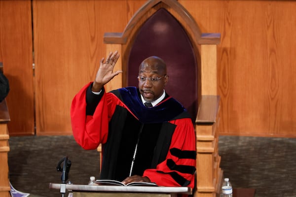 Even after winning election to the U.S. Senate, Raphael Warnock held onto his other job, as the pastor of Ebenezer Baptist Church, the nation's most famous Black congregation. It gives him a platform on moral and religious issues confronting the nation. “He’s a politician that people still don’t really see as a politician," said Wendy Davis, a Georgia member of the Democratic National Committee. "They see him as a good person who happens to be in politics.” (Miguel Martinez /miguel.martinezjimenez@ajc.com)