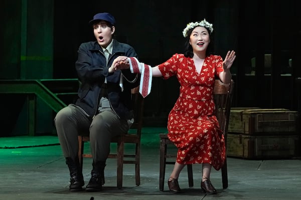 Soprano Lise Davidsen, left, as Leonore, and soprano Ying Fang, as Marzelline, perform during a dress rehearsal of Beethoven's "Fidelio," at New York's Metropolitan Opera, Friday, Feb. 28, 2025. (AP Photo/Richard Drew)