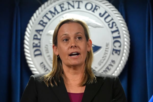 Christine Chambers, Assistant Special Agent in Charge U.S. Department of Commerce's Office of Export Enforcement, Boston Field Office, faces reporters during a news conference, Monday, Dec. 16, 2024, at the federal courthouse, in Boston. (AP Photo/Steven Senne)