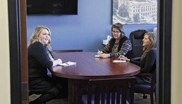 Gov. Brian Kemp’s office has added three new staffers, and plans to add two more, to help the Inspector General’s office keep tabs on statewide sexual harassment complaints. Currently on the job are (from left) General Counsel Bethany Whetzel, State Inspector General Deborah Wallace and Deputy Inspector General Jenna Wiese. BOB ANDRES / BANDRES@AJC.COM