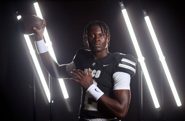 2024 AJC Super 11 Houston County quarterback AJ Hill at Houston County high school, Thursday, July 25, 2024, in Warner Robins, Ga. Hill is a 4-star quarterback in the class of 2025 and a Memphis verbal commitment. (Jason Getz / AJC)
