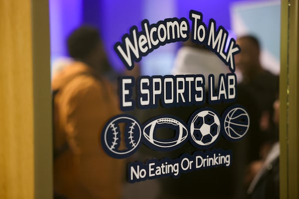 The entrance to the MLK E Sports Lab is shown during the grand opening of the new computer lab at the Martin Luther King Jr. Aquatic and Recreation and Aquatic Center on Wednesday, Jan. 15, 2025, in Atlanta. (Jason Getz/AJC)