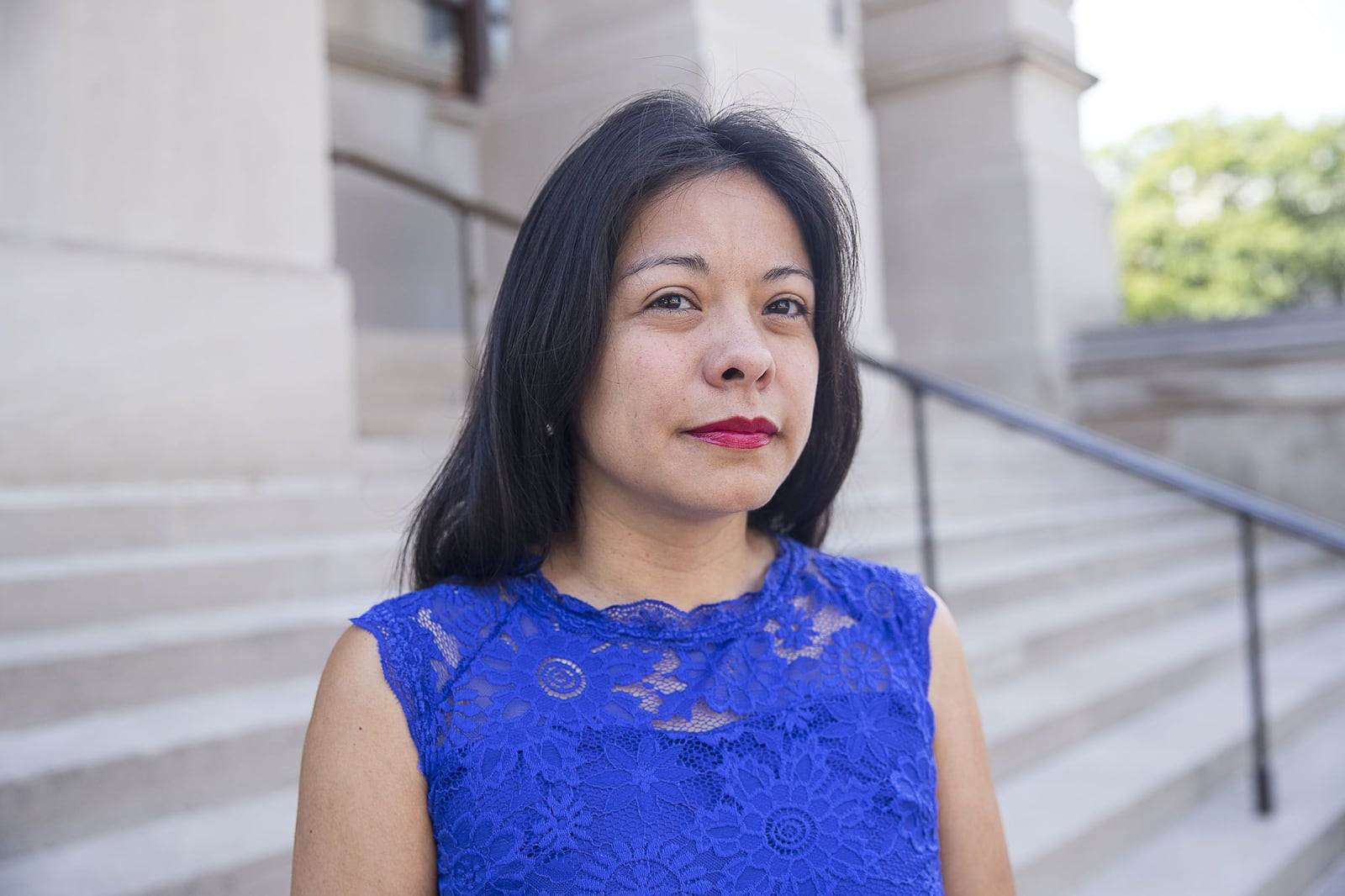 Georgia Rep. Brenda Lopez Romero, D-Norcross, in front of the Georgia State Capitol building in Atlanta, Thursday, July 18, 2019. ALYSSA POINTER/ALYSSA.POINTER@AJC.COM