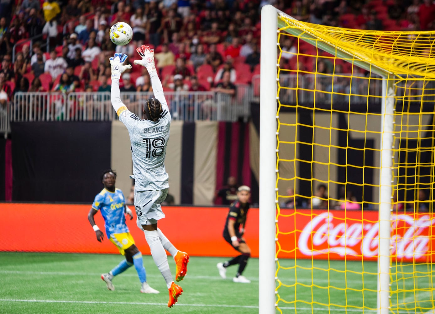 Philadelphia Union goalie Andre Blake makes a save. CHRISTINA MATACOTTA FOR THE ATLANTA JOURNAL-CONSTITUTION.