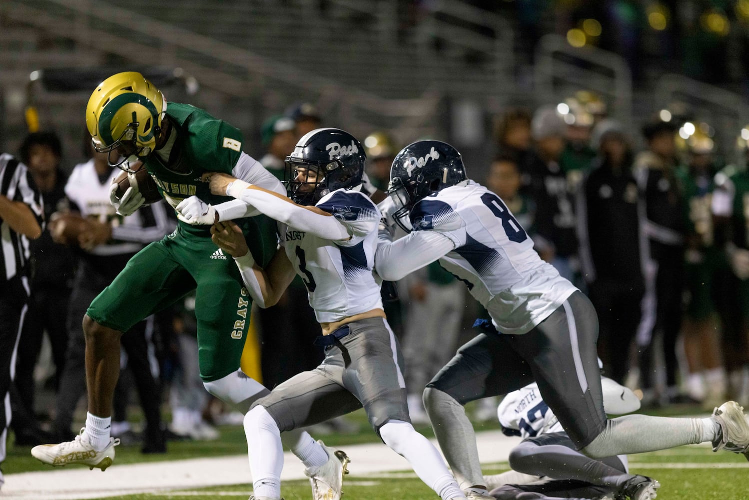 Grayson’s Alex Sanchez (8) runs the ball during a GHSA High School Football game between the Grayson Rams and the North Paulding Wolfpack at Grayson High School in Loganville, GA., on Friday, November 17, 2023. (Photo/Jenn Finch)