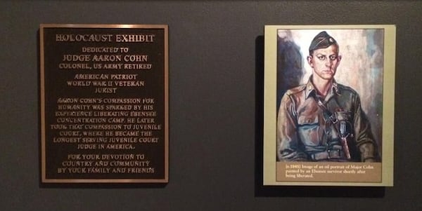 The Holocaust exhibit in the National Infantry and Soldiers Museum at Ft. Benning is dedicated to Aaron Cohn, father of Atlantan Gail Cohn. The plaque refers to him as a liberator, jurist and patriot. Courtesy of Gail Cohn