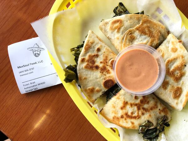 The Blaxican weds soul and Mexican in a collard quesadilla. Photo: Brad Kaplan