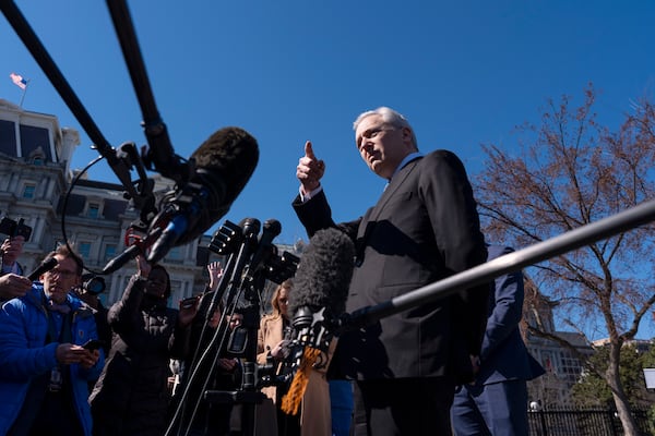 White House AI and crypto czar David Sacks speaks with reporters at the White House, Friday, March 7, 2025, in Washington. (AP Photo/Alex Brandon)