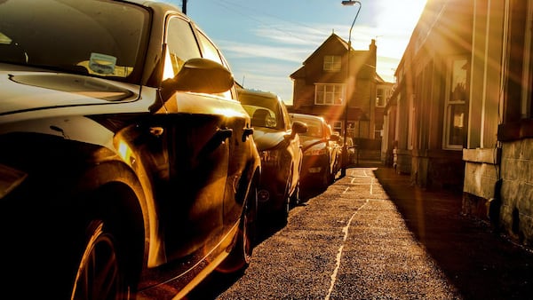 Stock photo of parked cars.