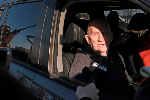 Chester Weger takes questions from the media Friday after being released from the Pinckneyville Correctional Center.