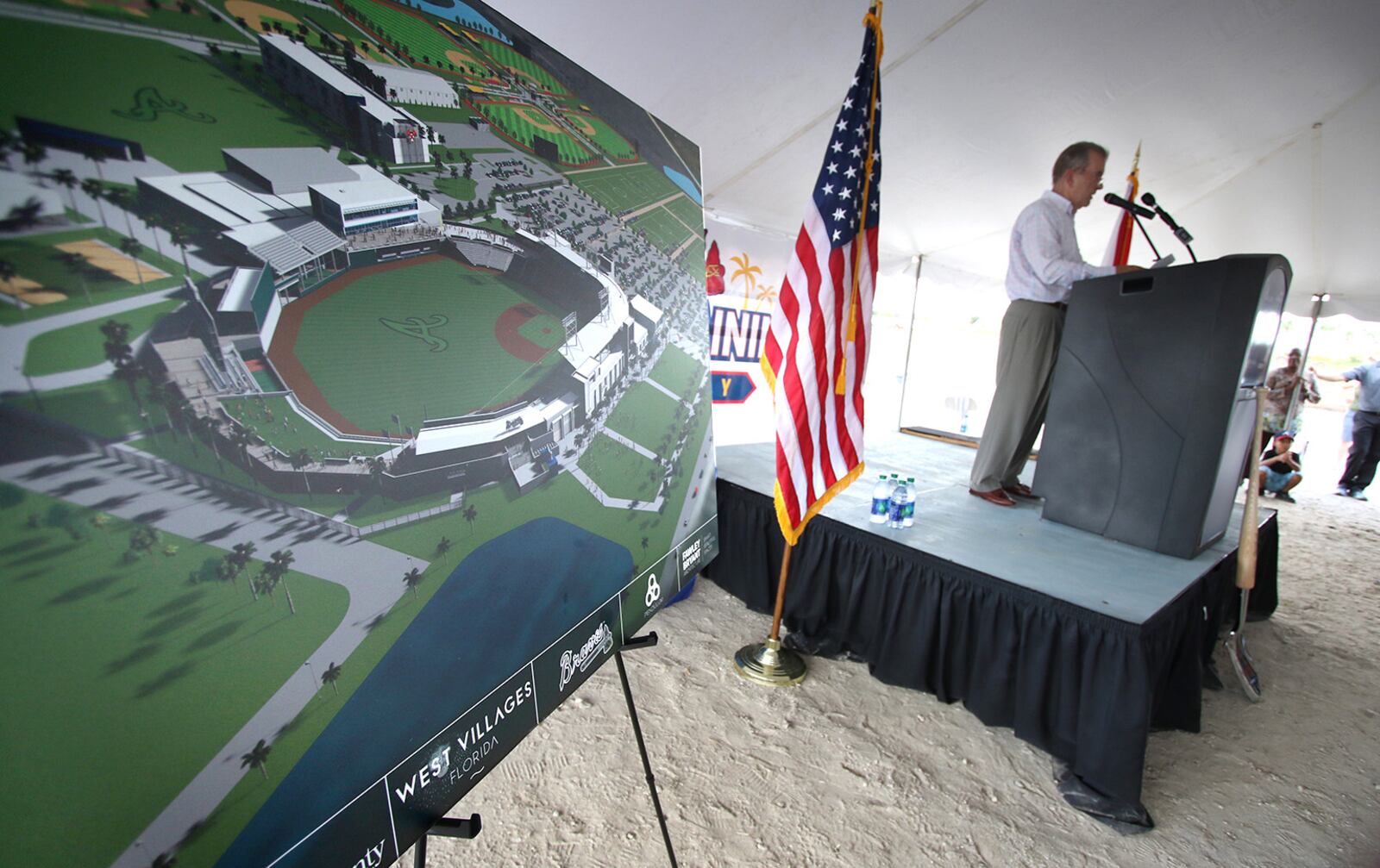  Braves Vice Chairman John Schuerholz speaks at the groundbreaking ceremony Monday.