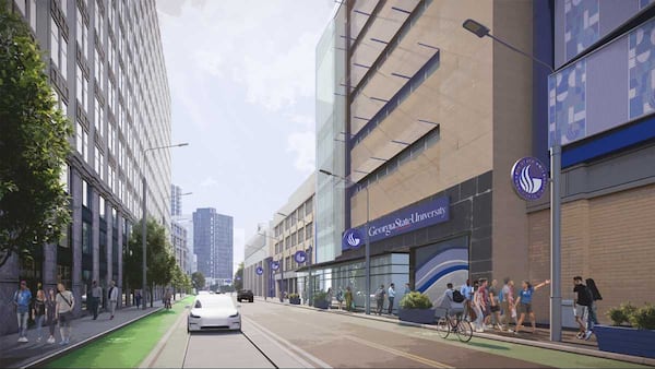 This rendering shows planned improvements by Georgia State University along a portion of Edgewood Avenue in downtown Atlanta. The improvements includes new streetscapes. Image credit: Georgia State University.