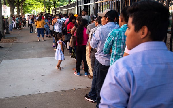 Long lines form outside the Atlanta Immigration Court in 2019.