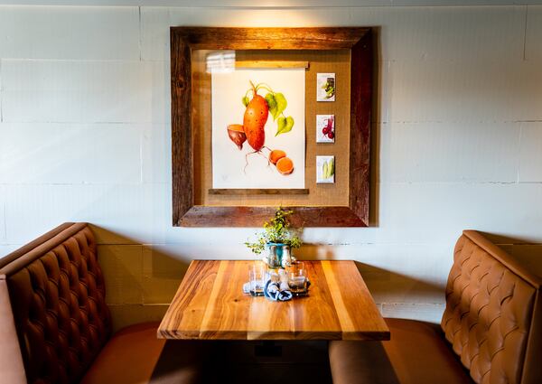 The booths in the main dining room of 7 Acre BarNgrill are made of local red oak. CONTRIBUTED BY HENRI HOLLIS