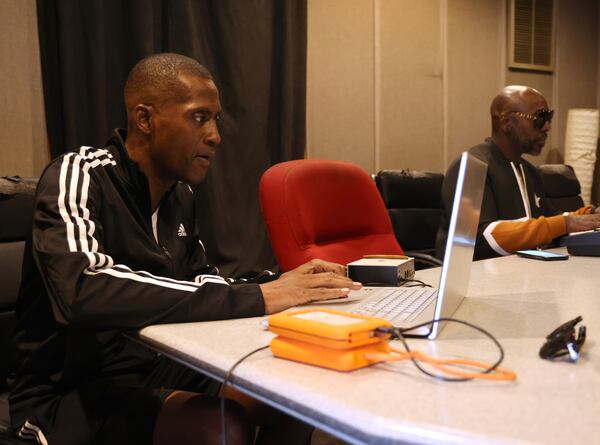 Rico Wade is an Atlanta producer and member of Organized Noize. Wade listens to new music at Stankonia Studios in Atlanta on Monday, June 5, 2023. (Tyson A. Horne / Tyson.horne@ajc.com)