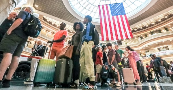 June 29, 2023 Atlanta: Travelers came ready to fly on Friday, June 30, 2023 and was a busy day for security queues at Hartsfield-Jackson International Airport.  (John Spink / John.Spink@ajc.com)

