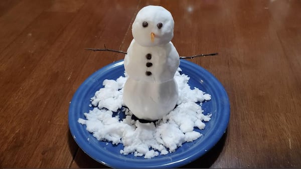 DIY Snow: In this experiment an endothermic reaction was created, making the snow mixture feel cool to the touch. An endothermic reaction is one that absorbs energy as it is happening. When this type of reaction occurs the temperature drops making it cooler than its surroundings. The experiment starts with baking soda and white hair conditioner. A snowman was created with the finished snow mix.