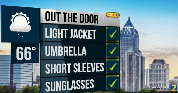 Atlanta's projected high is 66 degrees Friday once showers move out and sunshine moves in, according to Channel 2 Action News.