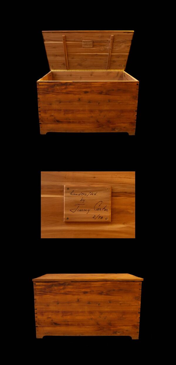 A handcrafted cedar chest built by Jimmy Carter between 1997 and 1998, and valued at $100,000, is among the items the former president will be auctioning off this week to raise funds to support The Carter Center’s efforts to advance global peace and healthcare. (Carter Center)