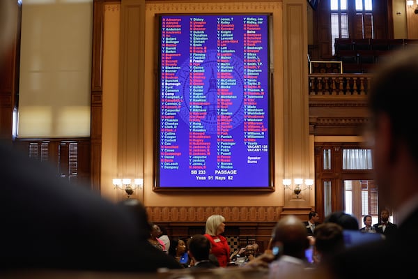 House members vote on Senate Bill 233 at the Georgia Capitol on Thursday, March 14, 2024. The bill, which passed 91-82, would give $6,500 a year in state funds to the parents of each child who opts for private schooling. (Natrice Miller/ Natrice.miller@ajc.com)