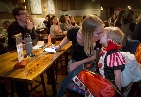 Holly Freeman talks with her daughter Kalani while waiting their turn to sing a “Hamilton” song. CONTRIBUTED BY STEVE SCHAEFER