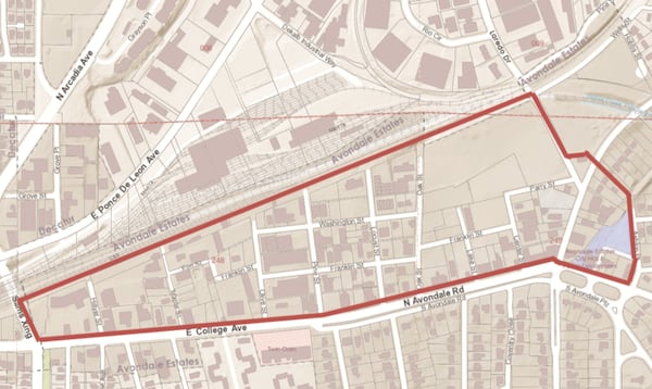 This is a map of the open container district in Avondale Estates.