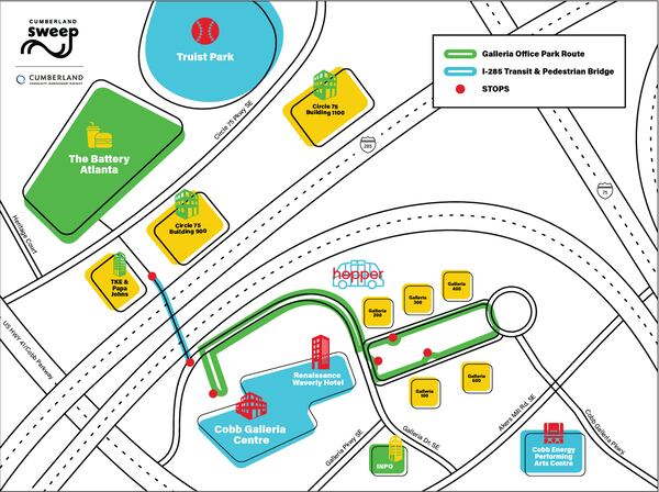 This map shows the routes the Cumberland Hopper shuttle will operate on during the eight-month pilot program from July 2023 to March 2024. Cumberland CID