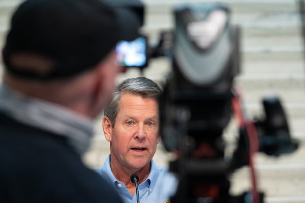 Calling COVID-19 “the evil virus,” Gov. Brian Kemp said during a news conference Wednesday that his social distancing mandate may be starting to curb the spread. Ben@BenGray.com for the Atlanta Journal-Constitution