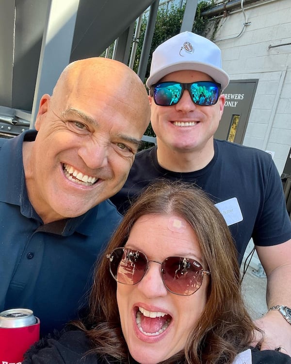 Steak SHapiro with two of his mid-morning hosts Sandra Golden and Drew Butler at the 92.9/The Game 10th Anniversary party at New Realm Brewery in Atlanta October 22, 2022. SANDRA GOLDEN