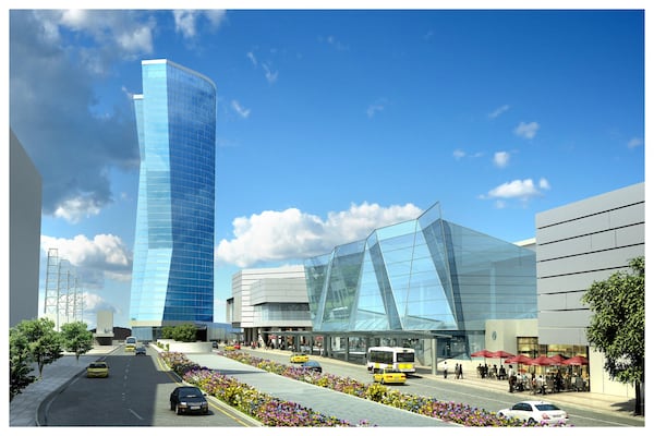 Artist rendering of a proposed hotel to be built on the site of the Georgia Dome. HANDOUT