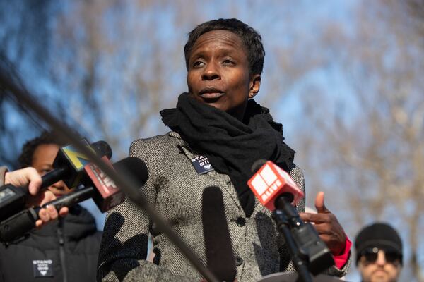 Inspector General Shannon Manigault announces her resignation on the steps of Atlanta City Hall on Monday.