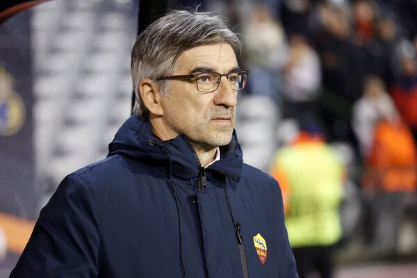 Roma's head coach Ivan Juric prior to the Europa League opening phase soccer match between Union SG and Roma at the King Baudouin stadium in Brussels, Thursday, Nov. 7, 2024. (AP Photo/Omar Havana)