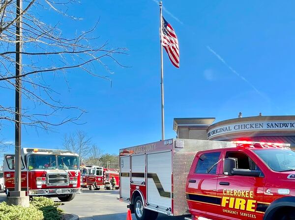 A fire broke out at a Chick-fil-A in Canton during the lunch rush Friday, officials said.