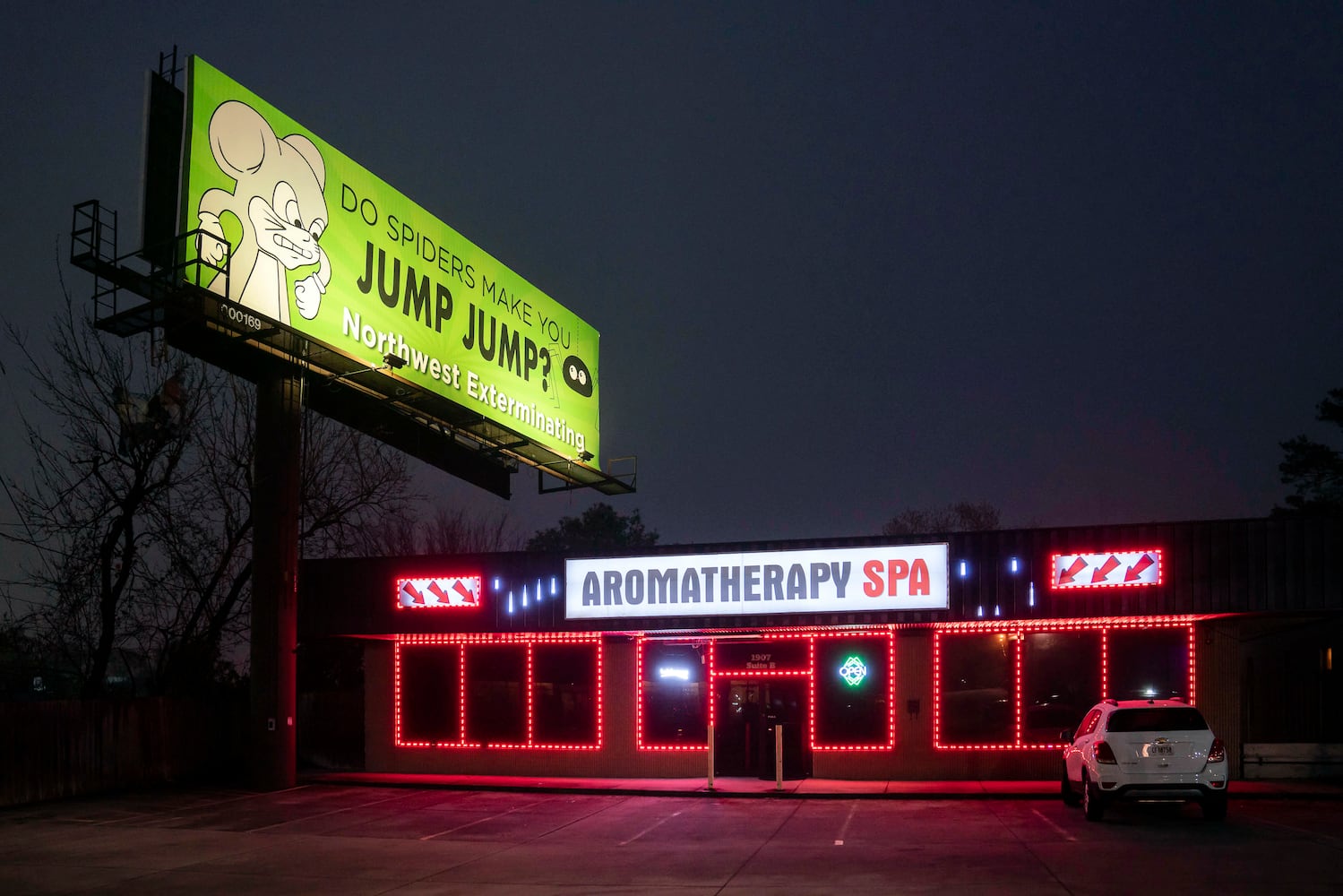 Aromatherapy Spa in northeastern Atlanta was one of three massage parlors where a gunman shot and killed a total of eight people on Tuesday, March 16, 2021. (Nicole Craine/The New York Times)